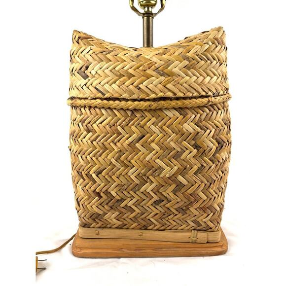 Vintage Woven Rattan Table Lamp Base Only 1980's Boho - Picture 2 of 13